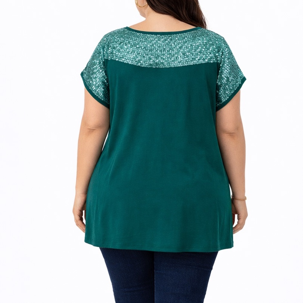 Teal Sequin Tunic Top Plus Size Sparkly Blouse Dressy Casual Holiday Party 2X - Picture 3 of 7